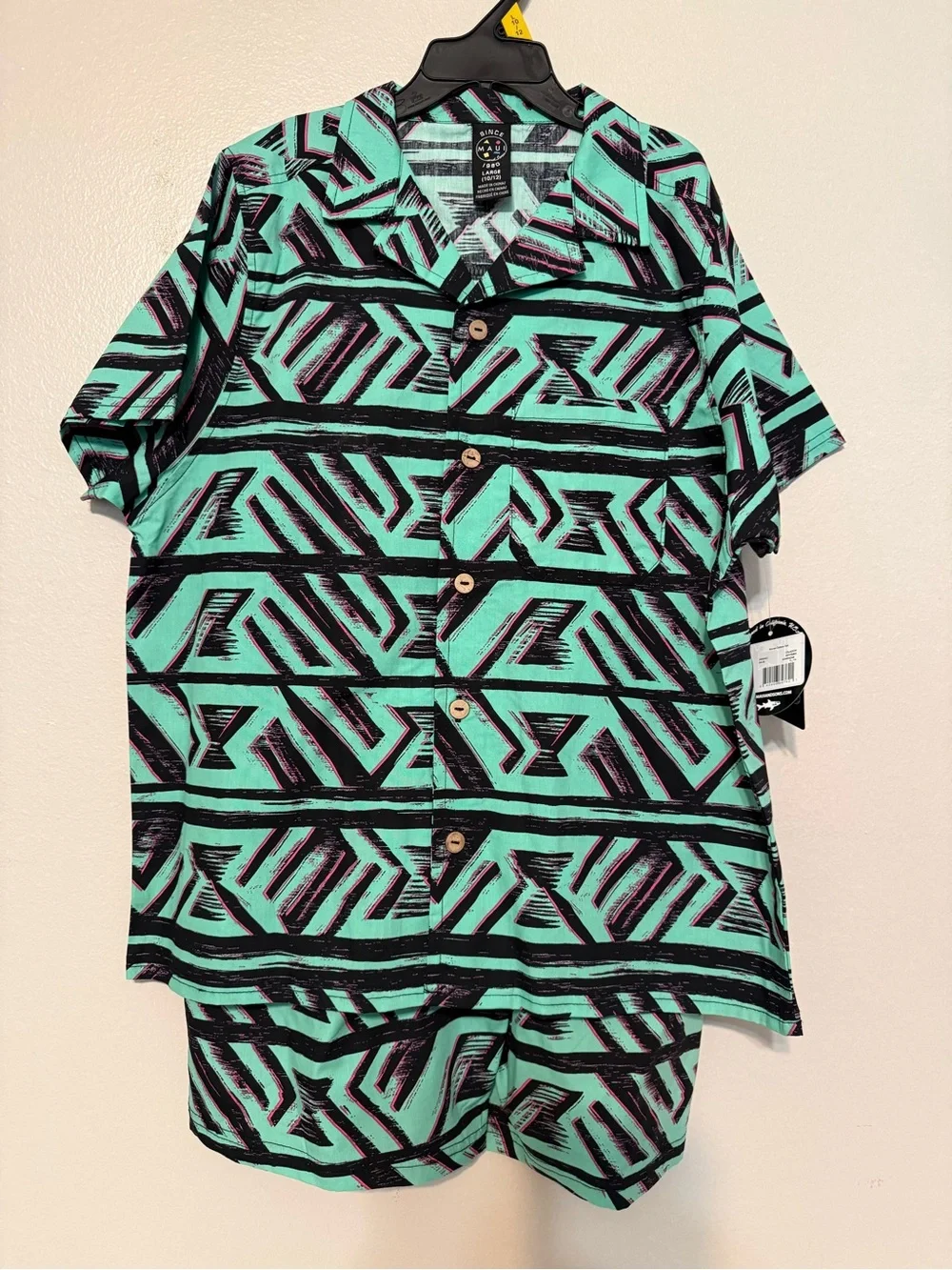 Kids Mint Geometric Matching Set - Short Sleeve Shirt & Shorts